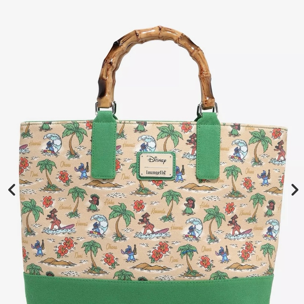 Loungefly Disney Lilo & Stitch Beach Scene Print Canvas Tote - Green and Tan